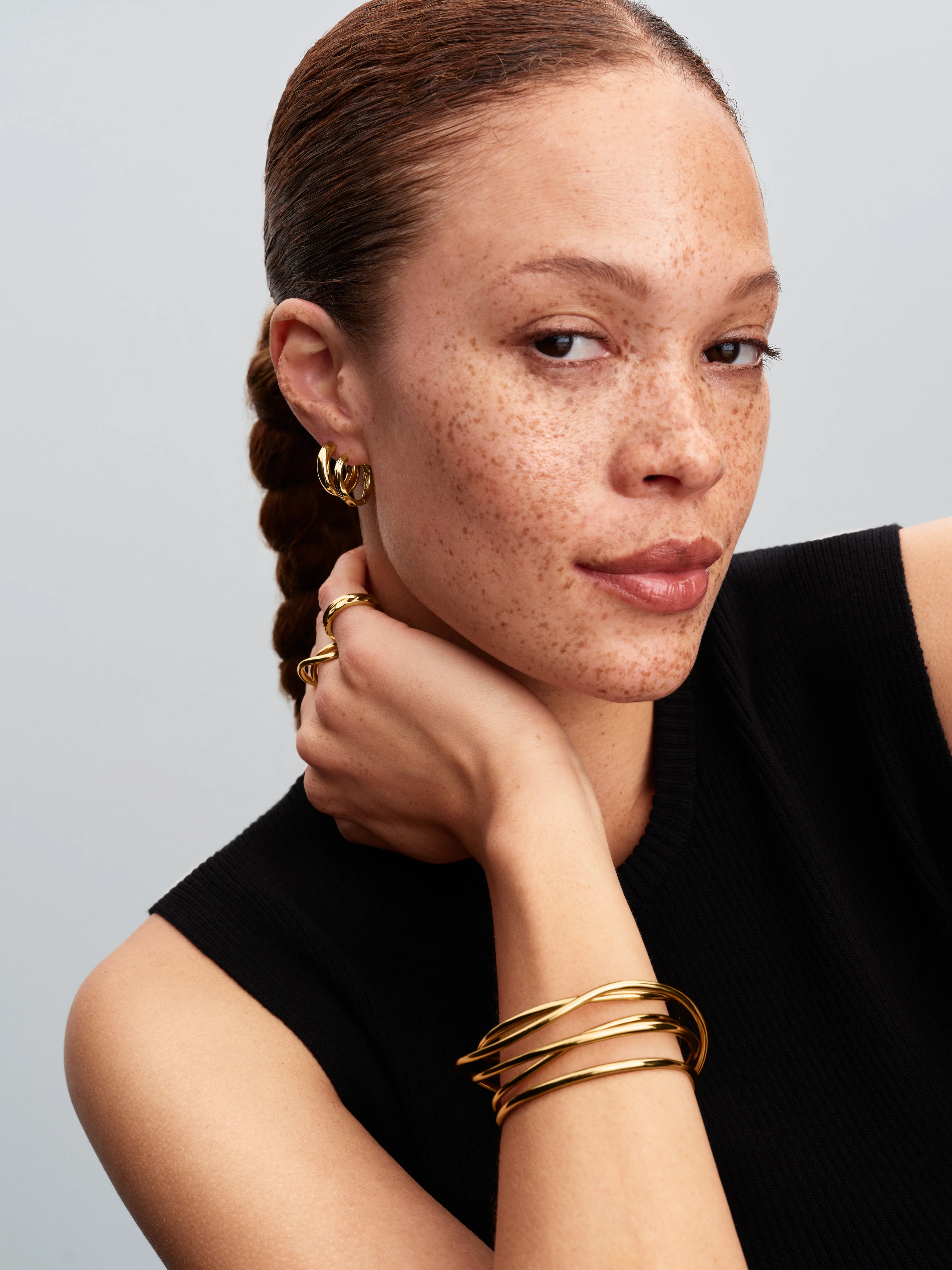 Twisted 14K Gold-Plated Hoop Earrings - Image 2