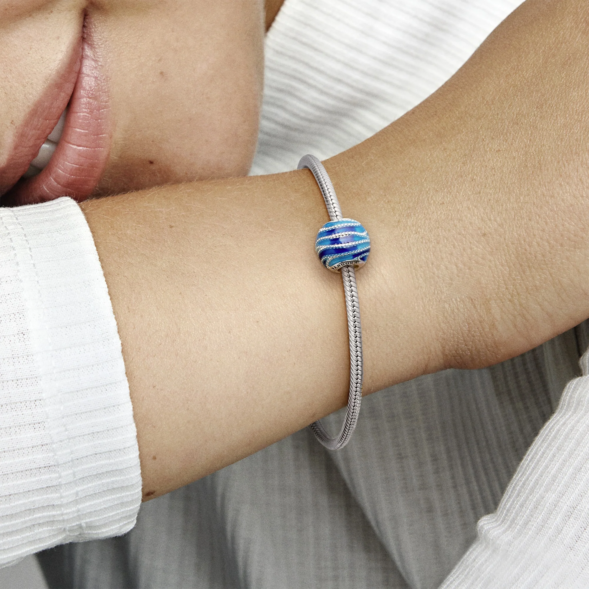 Water Silver Charm With Mixed Blue Enamel Colours - Image 4
