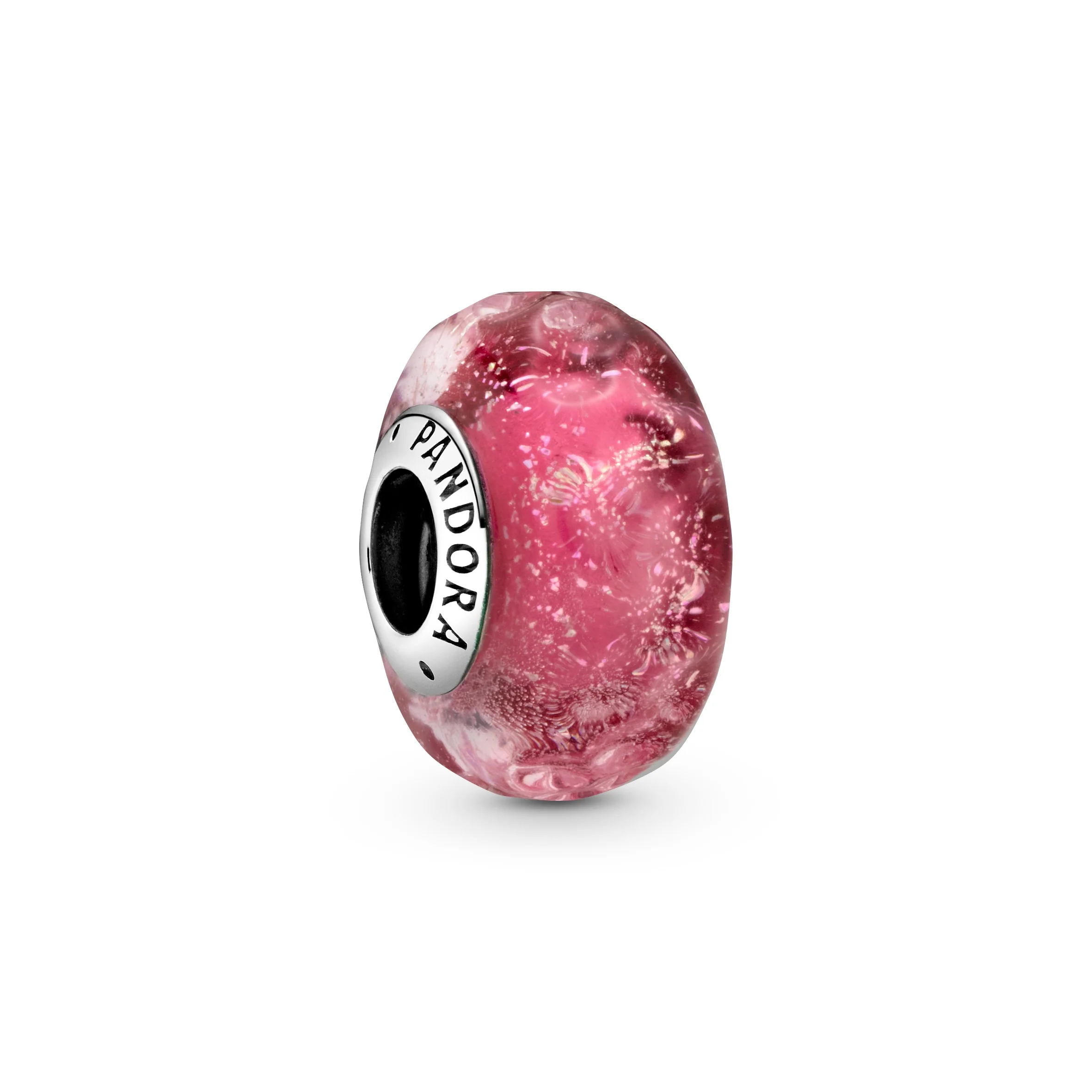 Wavy Sterling Silver Charm With Iridescent And Pink Murano Glass - Image 3