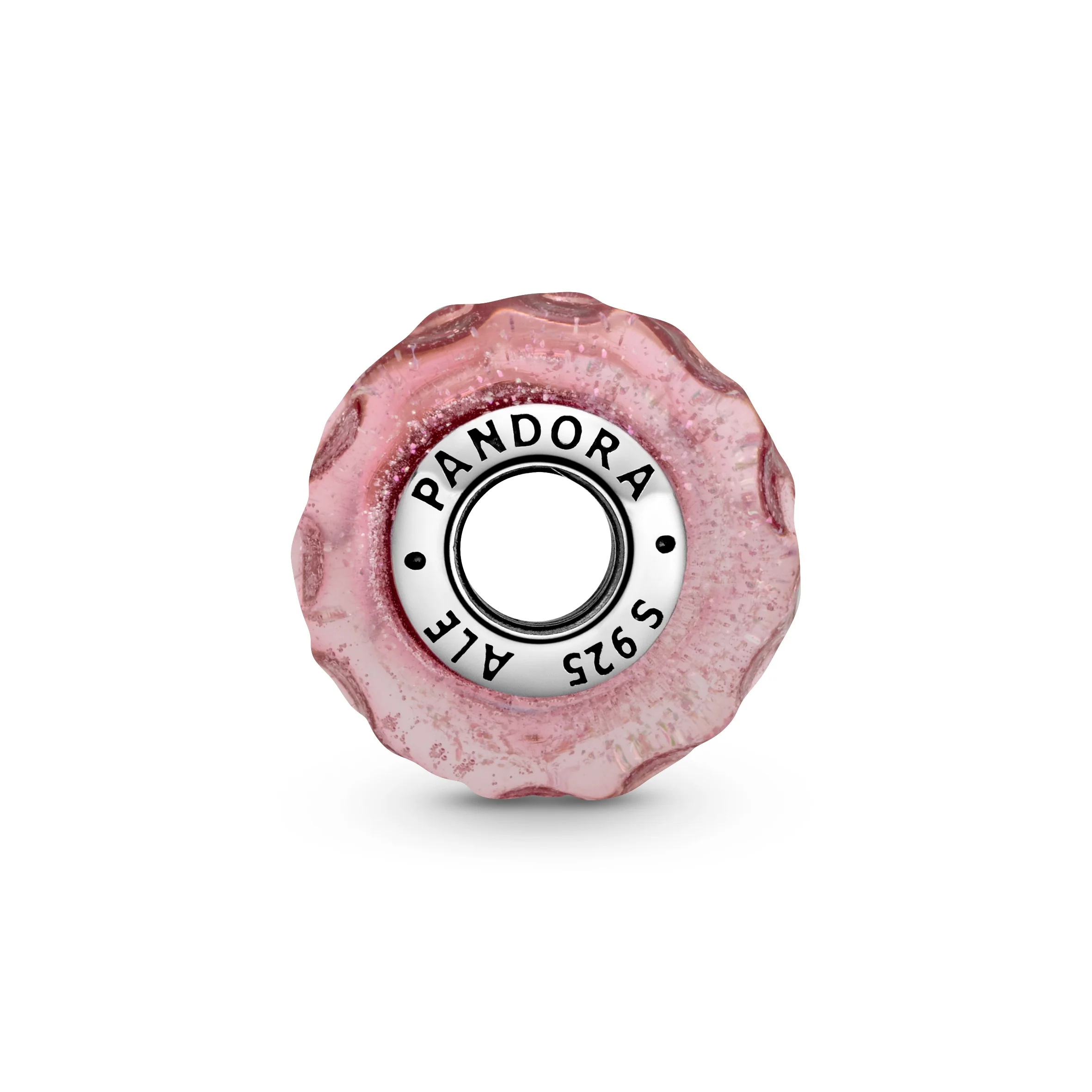 Wavy Sterling Silver Charm With Iridescent And Pink Murano Glass - Image 4