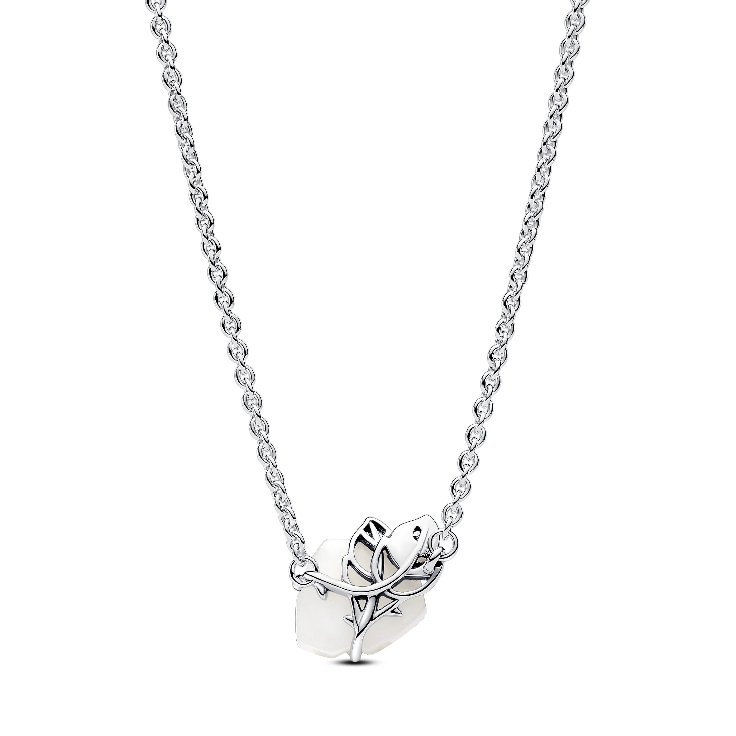 White Rose Sterling Silver Collier With White Bioresin Man-Made Mother Of Pearl And Clear Cubic Zirconia - Image 5