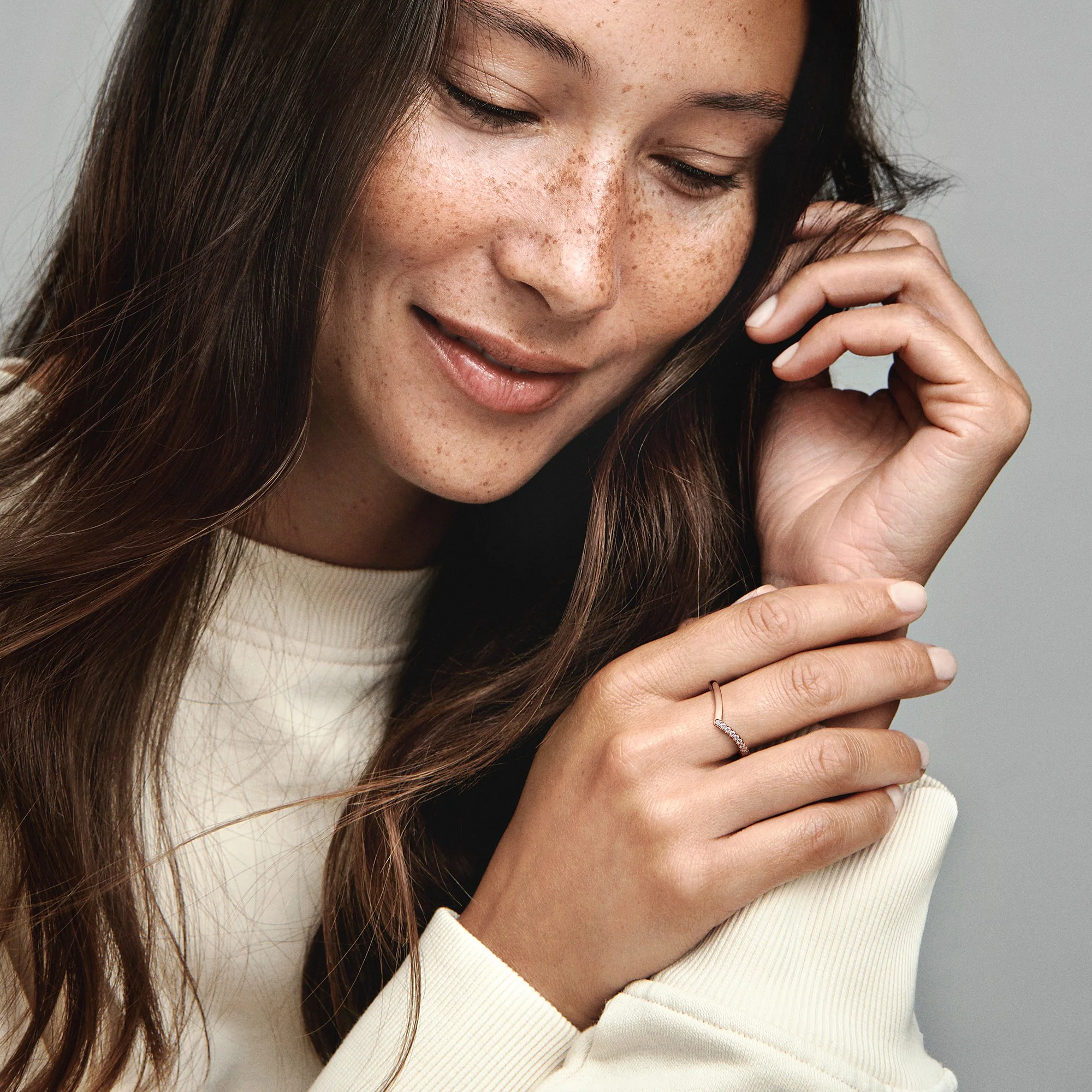 Wishbone 14K Rose Gold-Plated Ring With Clear Cubic Zirconia - Image 4