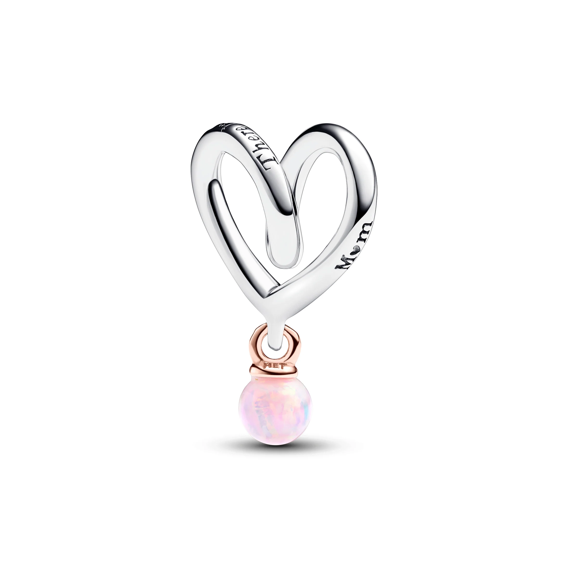 Wrapped Heart Sterling Silver And 14K Rose-Gold Plated Charm With Pink Lab-Created Opal