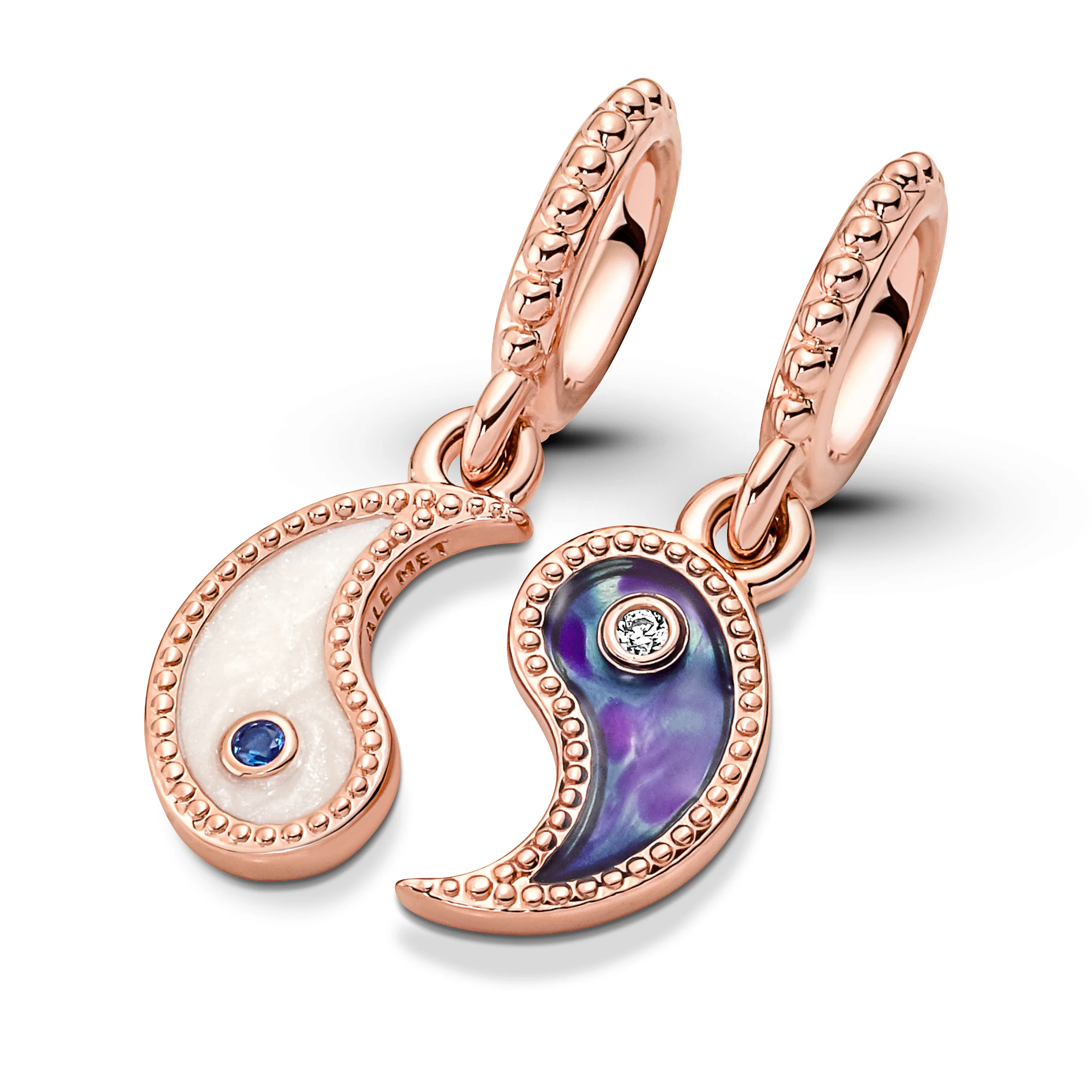 Yin And Yang 14K Rose Gold-Plated Splitable Dangle With Clear Cz, True Blue Crystal, Shimmering Silver White And Blue Enamel - Image 3