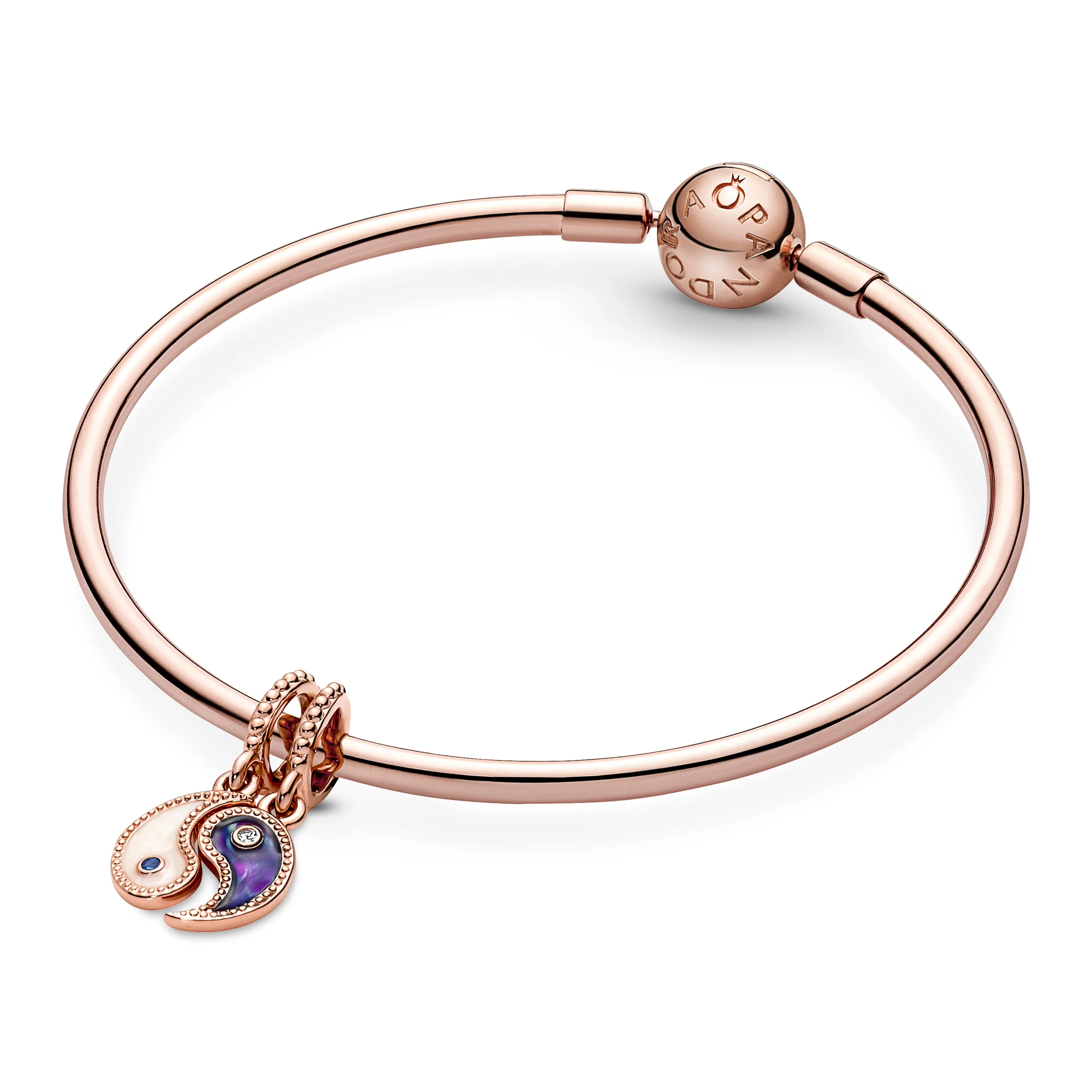 Yin And Yang 14K Rose Gold-Plated Splitable Dangle With Clear Cz, True Blue Crystal, Shimmering Silver White And Blue Enamel - Image 4