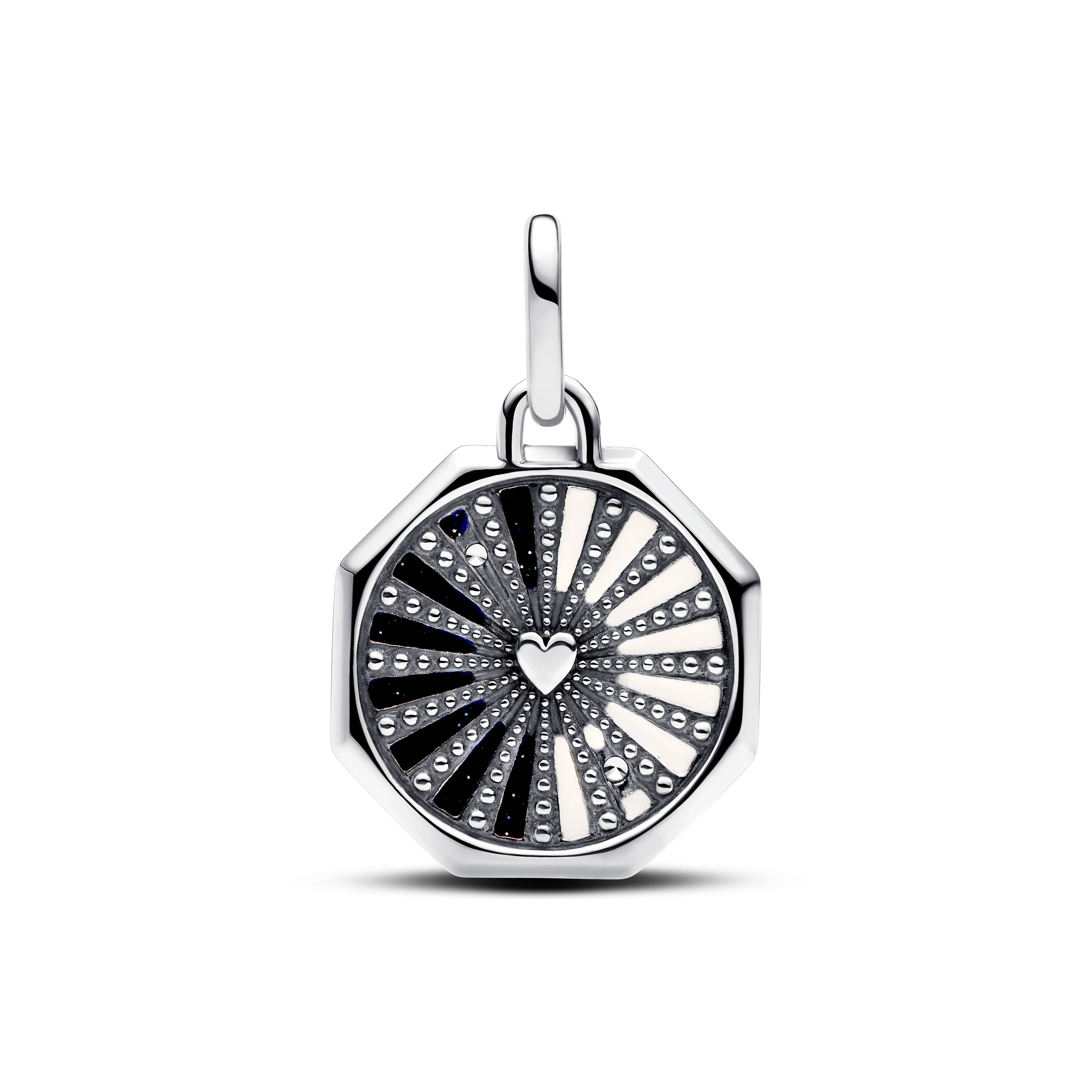 Yin And Yang Sterling Silver Medallion With Clear Cubic Zirconia, Glittery Black And White Enamel - Image 3